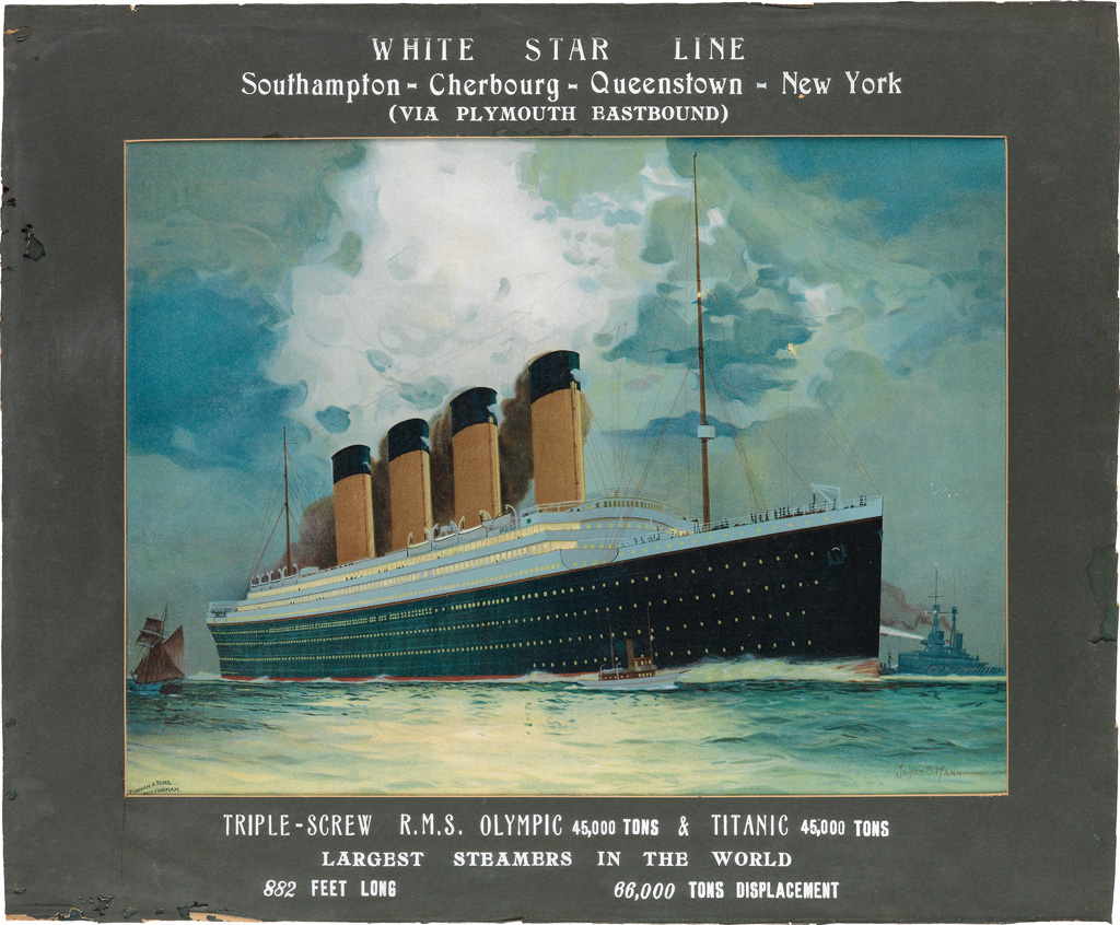 JAMES SCRIMGEOUR MANN (1883-1946). WHITE STAR LINE / R.M.S. OLYMPIC & TITANIC. Circa 1911. 20x24 inches, 50x61 cm. T. Forman & Sons, No